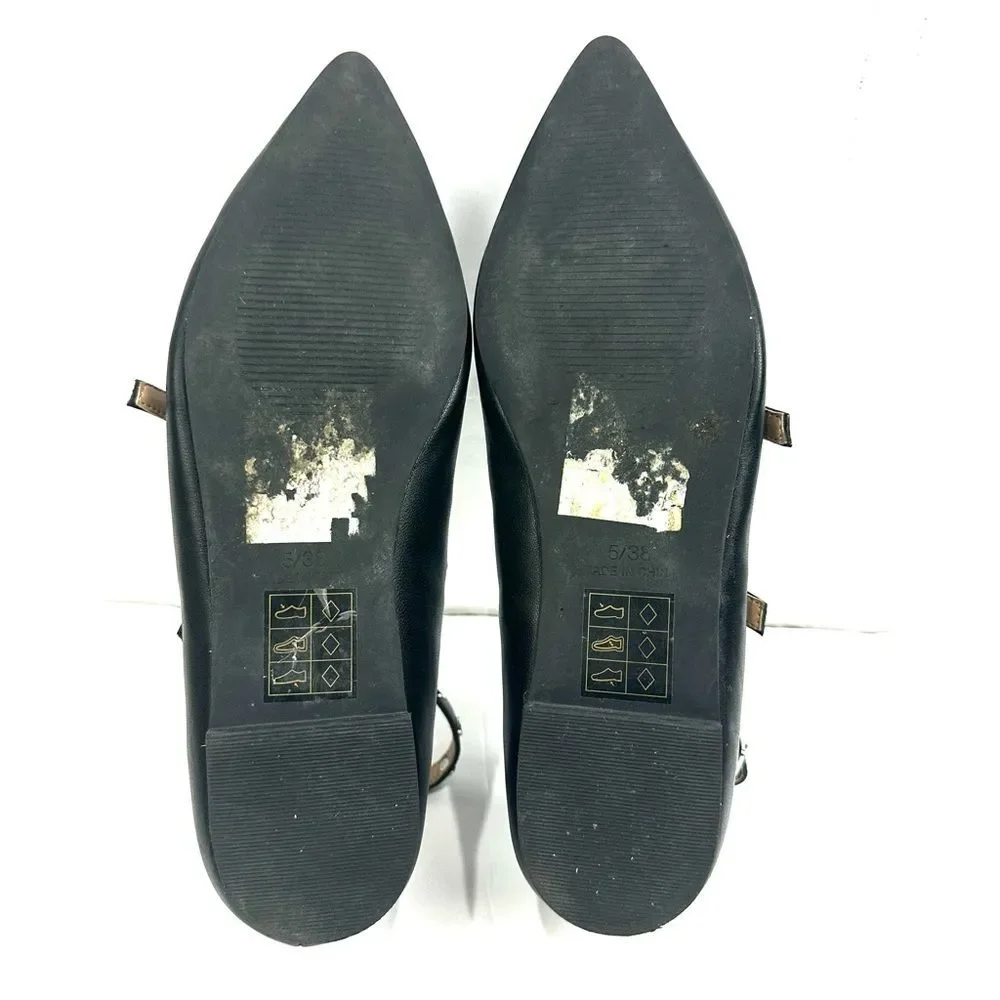 Topshop Women's Black Silver Studded Pointy Toe Strappy Flats Sz 5/38